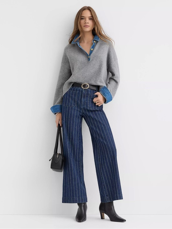 LOFT Denim - LOFT Palmer Wide Leg Jeans | Blue/White Pinstripe